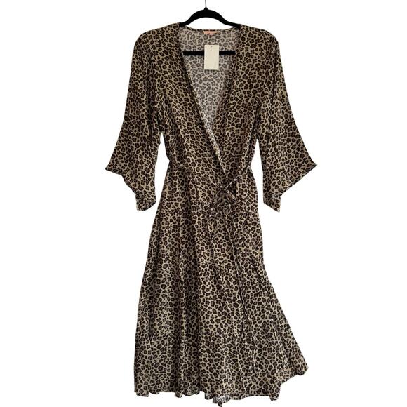 Sheer Leopard Print Ruffle Midi Dress XS/S – Boho Fall Trendy Tiered Chic - Picture 1 of 5